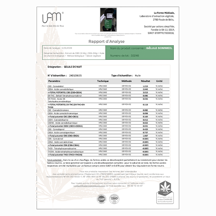 Gélule CBD | Sommeil CBD + CBG + Mélisse – 30 unités