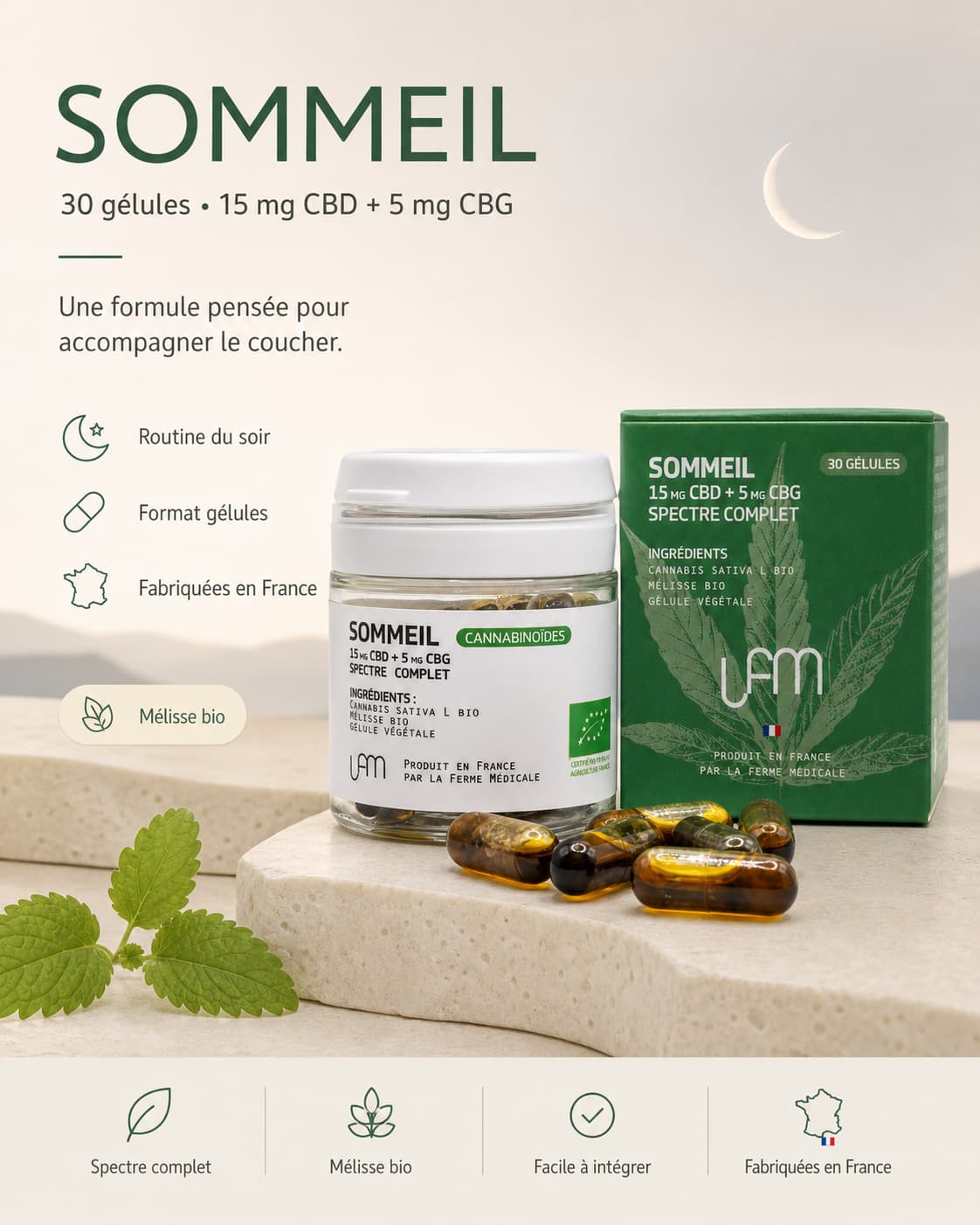 CBD Capsules | Sleep CBD + CBG + Lemon Balm – 30 units