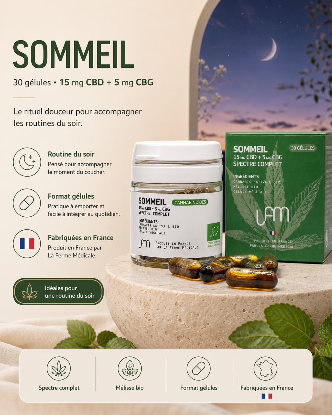 CBD Capsules | Sleep CBD + CBG + Lemon Balm – 30 units