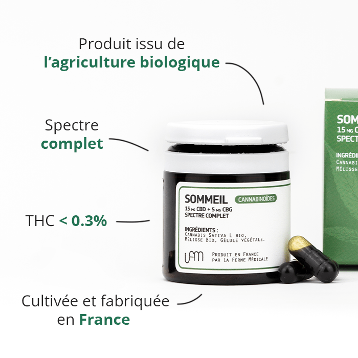 Gélule CBD | Sommeil CBD + CBG + Mélisse – 30 unités