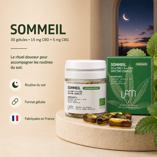 Gélule CBD | Sommeil CBD + CBG + Mélisse – 30 unités