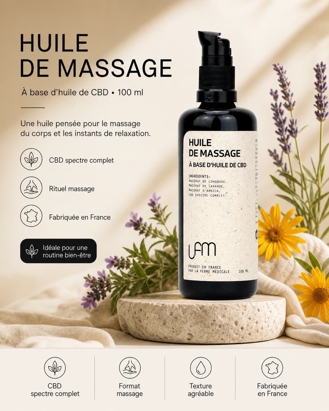 Huile de Massage Chanvre CBD Spectre Complet